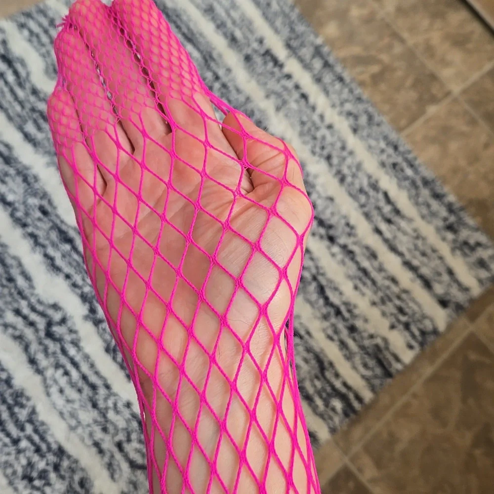 Bright Neon Pink Fishnet Tights One Size Festival Rave Y2K Party Pantyhose New